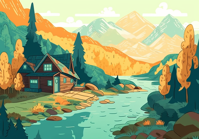 森林公园的小木屋背景,插画/手绘图,插画/手绘图库,插画/手绘图下载,插画/手绘
